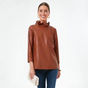 Tuckernuck Cognac Faye Blouse Womens Small Brown New Fall Faux Leather